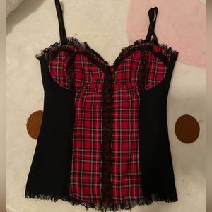Red plaid lip service corset